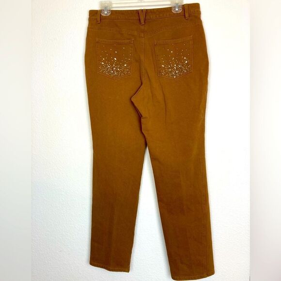 Dream Jeans by Quacker Factory in cinnamon w/rhinestone pockets & accents - Picture 4 of 11